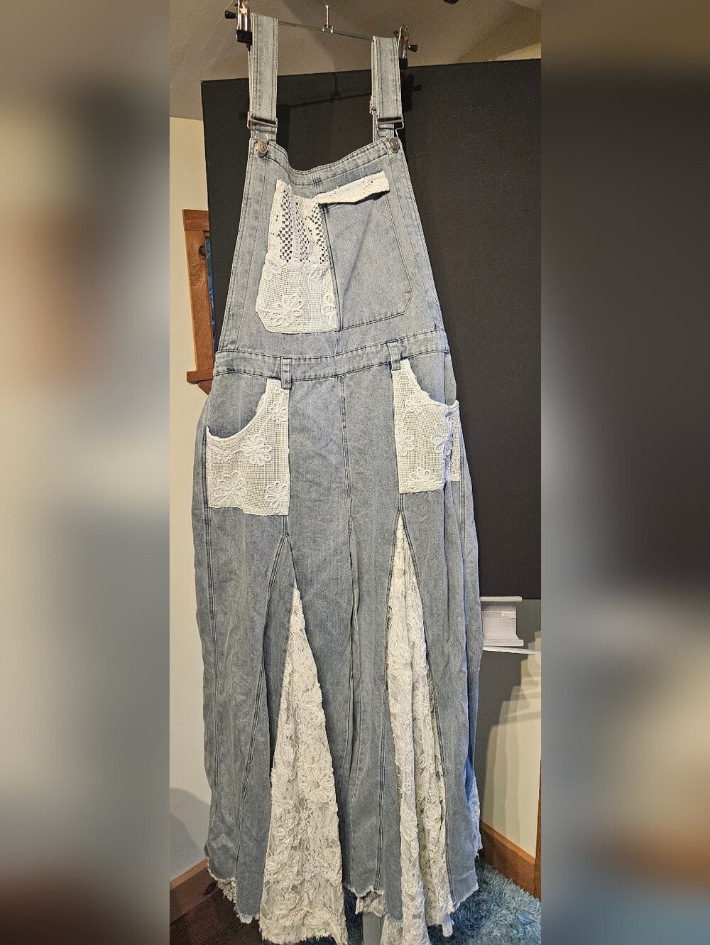 Light Blue Denim Women's Lace-Panel Overalls